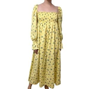 WeWoreWhat Dress Maxi Long Sleeve Puff Yellow Floral Cottagecore Size Small